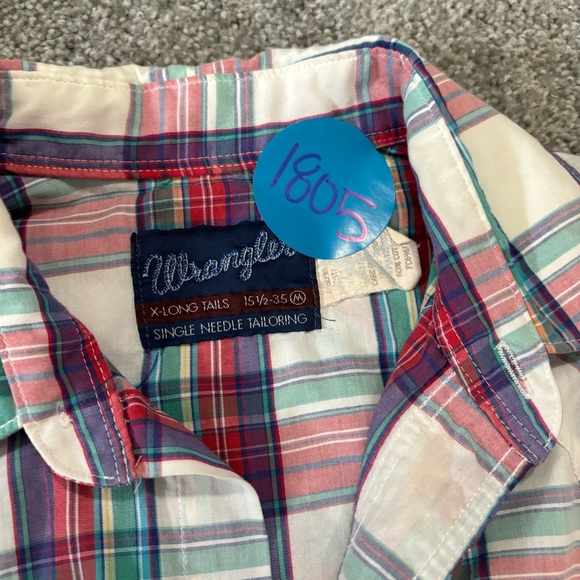 Vintage wrangler shirt mens medium red blue pearl snap  western rodeo cowboy 90s - Picture 10 of 14